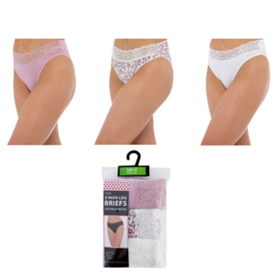 Ladies Lace Front High Leg Panty 3 Pieces Pack